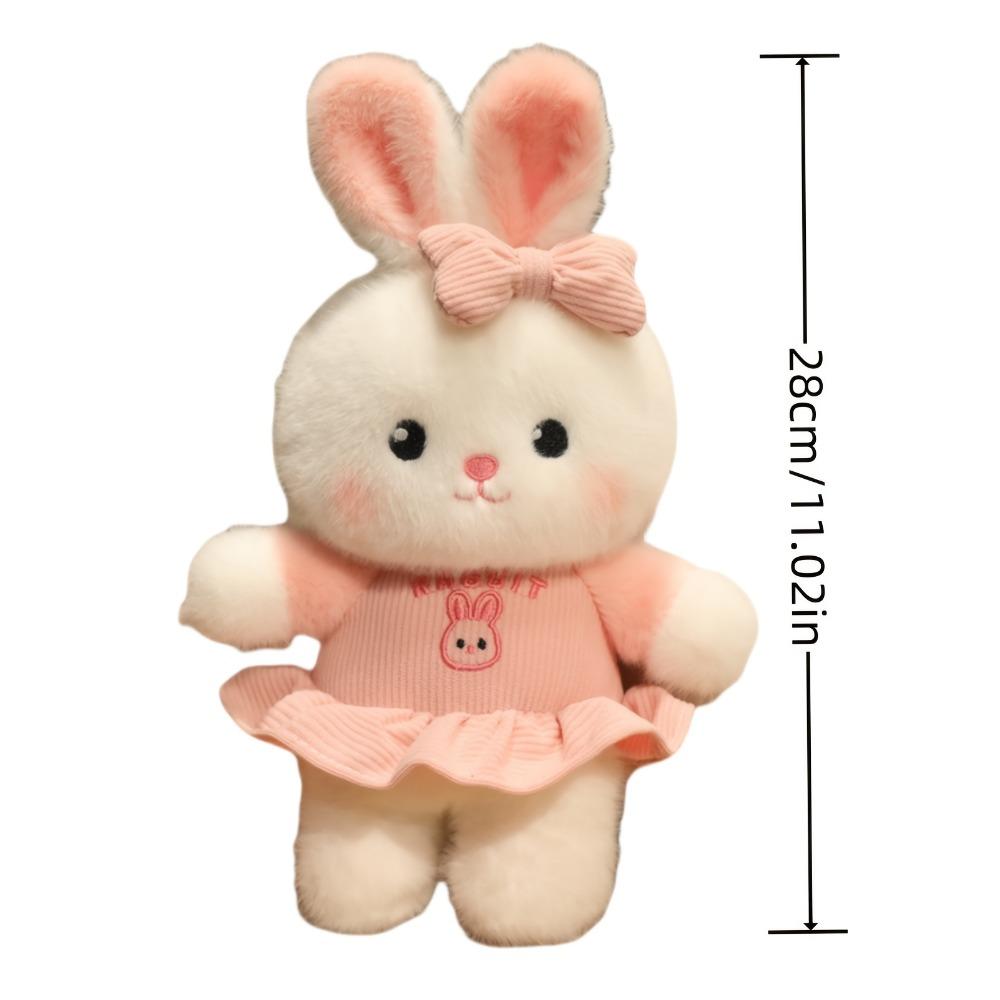 Kawaii Bunny Plush Soft Stuffed Rabbit with Cute Dress & Bow Soft Cuddly Bunny Easter Gift for Toddler Kids Baby Shower Girls