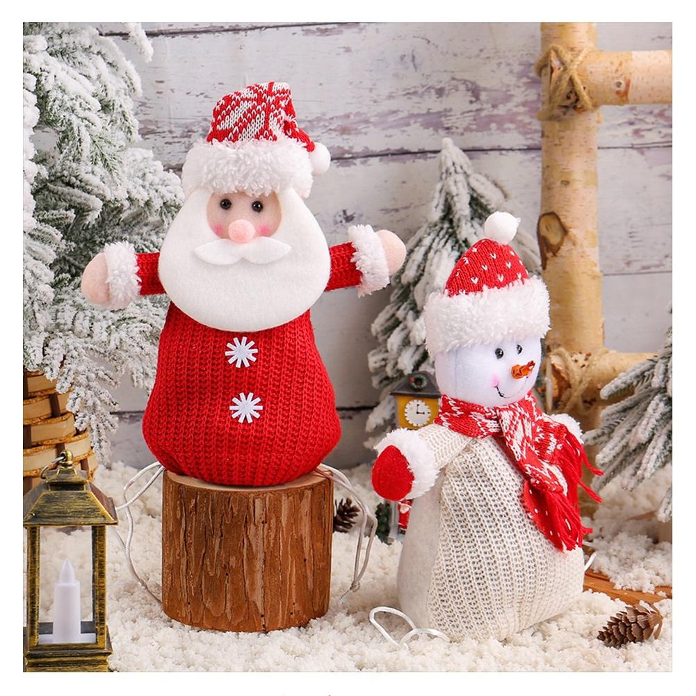 Christmas Knitted Candy Bag Plush Toy Present Pouch for Fruit Decor Xmas