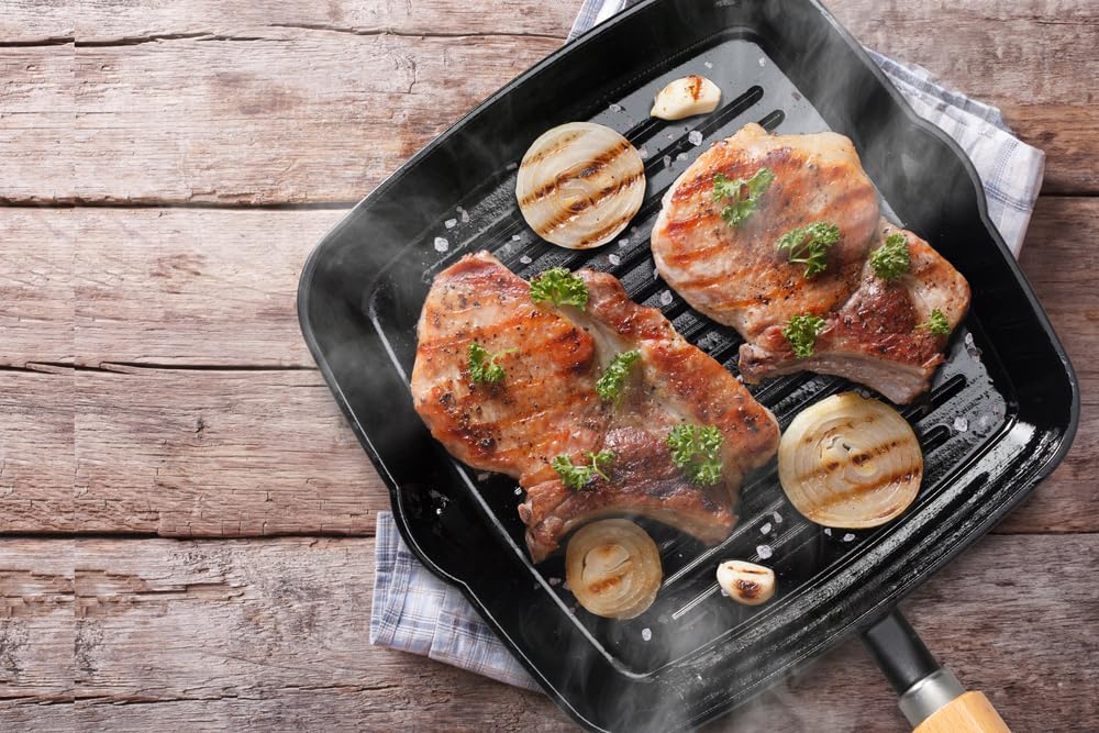 Ishigaki Cast Iron Grill Pan, Outdoor, Wave and Square, Wooden Handle, Induction Compatible, 4564