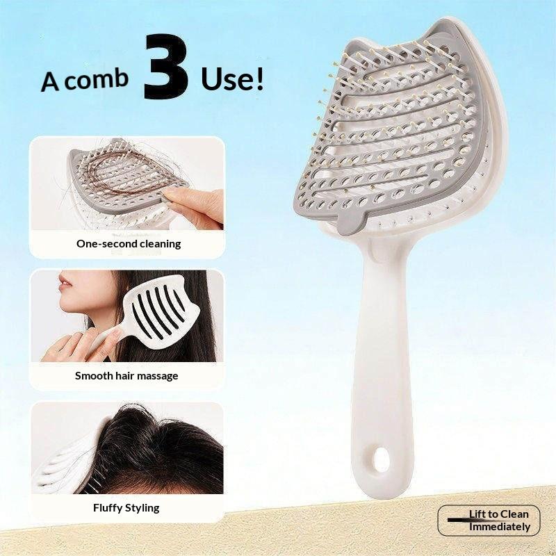 Cute Cat Ear Detangling Hair Brush Self Cleaning Design Soft Massage Bristles For Daily Hair Care Home Travel Use