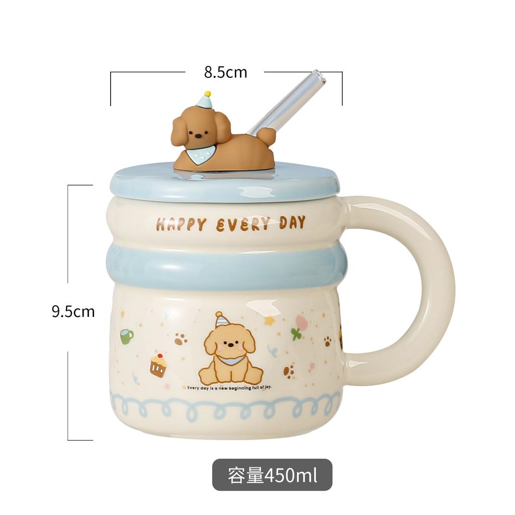 2025 Summer Straw Cup Graffiti Animal Ceramic Water Cup With Lid Cartoon Mug Water Cup Premium Cute