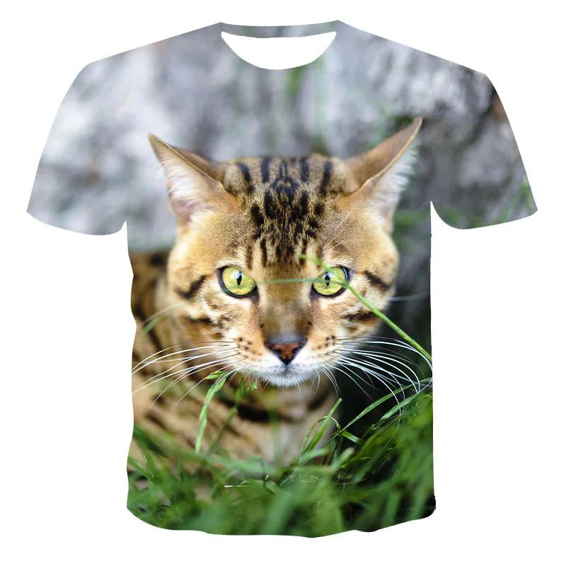 Summer Round Neck 3D Cute Cat Pattern Printed Top Fashionable Casual Short Sleeved Children's Boy T-shirts