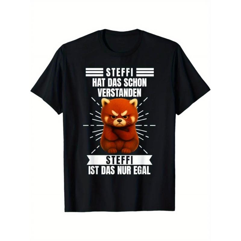 Funny German Saying T-Shirt - Steffi Hat Das Schon Verstanden (Steffi Already Figured It Out) - Black with White Text - Casual Everyday & Gym Tee -
