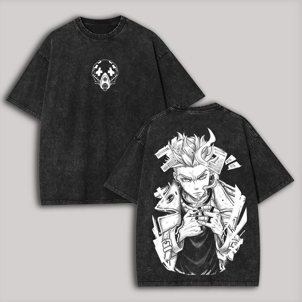 Fit GACHIAKUTA Printed T-shirt Washed and Made Old Heavy Cotton Short Sleeve for Men and Women