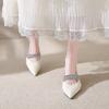 Fashion 2025 Summer Pointed Toe Stiletto Shallow Mouth Women's High Heels Fashion Solid Color One-Line Buckle Ladies Baotou Sandals