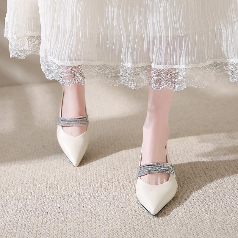 Fashion 2025 Summer Pointed Toe Stiletto Shallow Mouth Women's High Heels Fashion Solid Color One-Line Buckle Ladies Baotou Sandals