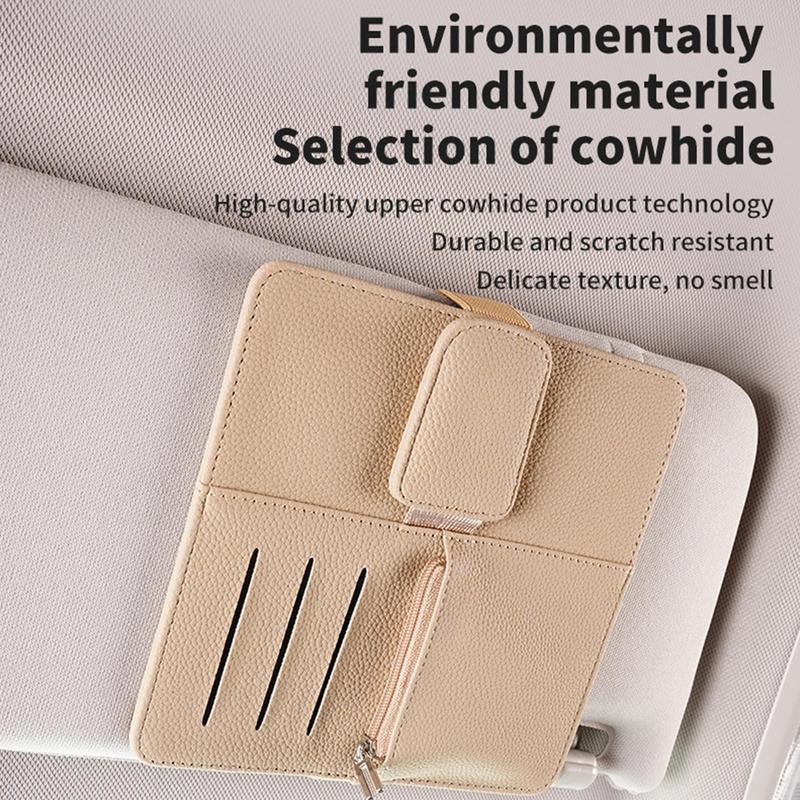 Car Visor Storage Organizer PU Leather Automobile Visor Document Holder Car Document Pockets Multifunctional Car Interior