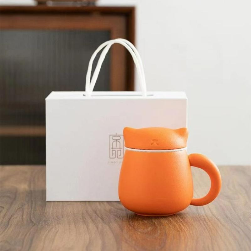 Kreative Glückskatze Keramiktasse mit Deckel Einzelperson Tragbare Wasserbecher Filter Haushalt Büro Utensilien Trinkgeschirr Geschenk Neu