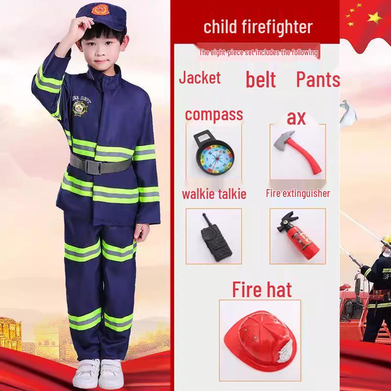 Kids' Firefighter Costume for Role-Playing, Career Experience, and Kindergarten Parent-Child Sports Meet