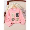 Kids Unisex Crewneck Sweatshirt, Four Cute Fluffy Puppy Cartoon Print Soft Fleece Pullover For Kids Over 4 Years Old