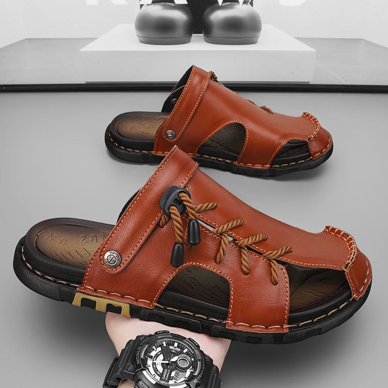 2025 Summer New Handmade Sandals Men's Shoes Outdoor Leisure Beach Wading Stream Dual-purpose Large Size Men's Shoes