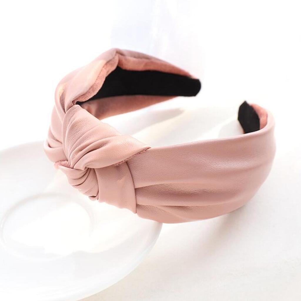 PROLY Neues Vintage Damen Stirnband Breite Seite PU Leder Haarband Knoten in der Mitte Lässige Kopfbedeckung Erwachsene Haar-Accessoires