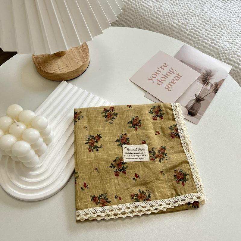 60CM Floral Small Square Scarf Women's Korean-Style Artistic Small Scarf Decorative Cotton Scarf Hair Band Square Hijab