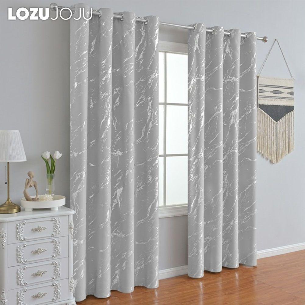 1PC LOZUJOJU 80% Blackout Fashionable and Minimalist Curtains with Silver and Marble Texture for Living Room Bedroom Balcony Window Home Decor