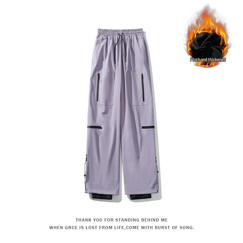 

Унисекс Зимние Лыжные Брюки Большого Размера: Водонепроницаемый, Ветрозащитный, Уличный Свободный Крой с Поясом L фиолетовый