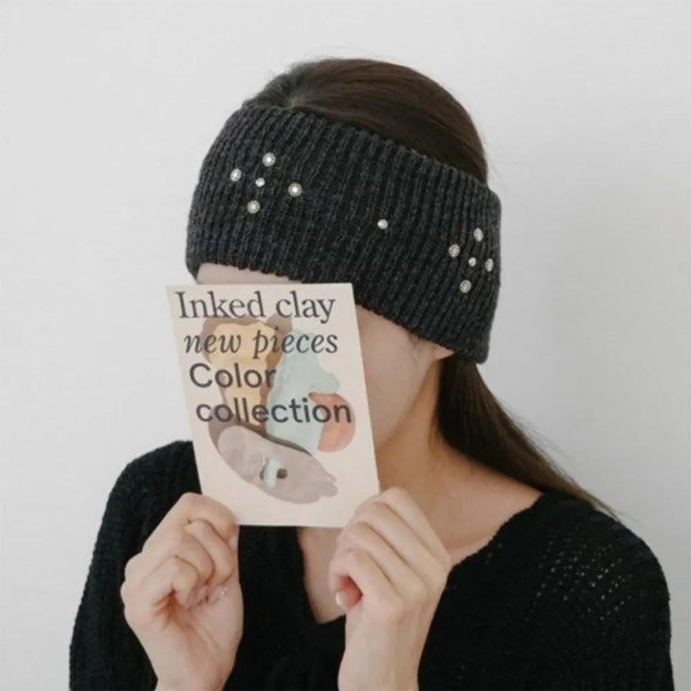 Women s Hip Cubic Rivet Ribbed Turban Hairband A33865_Black FREE