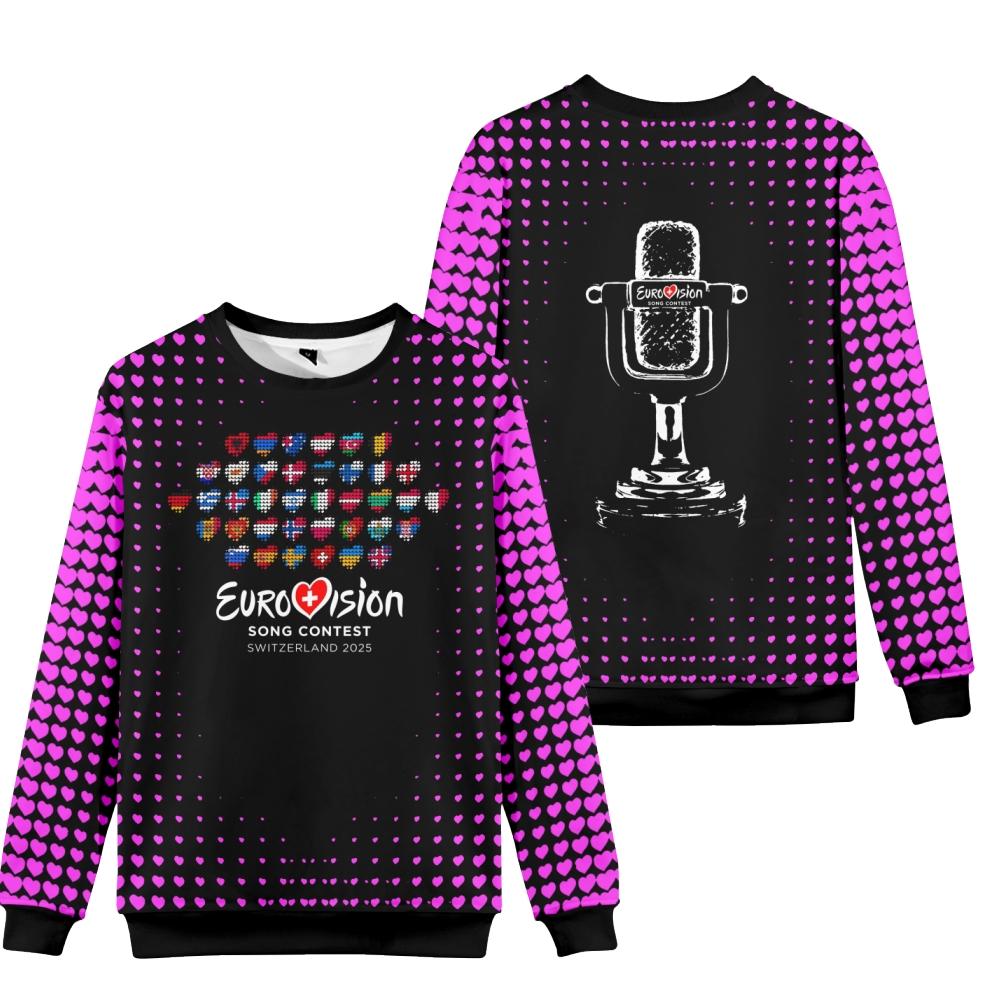 

Конкурс песни Евровидение 2025 Круглый вырез свитера Мужские/Женские Harajuku Kawaii Hoodie Уличная одежда Толстовки Модные топы Повседневная подростковая одежда XS