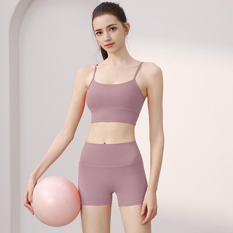 JYL Yoga Shorts Trousers Suit Fixed Cup  Quick Dry Breathable Running Fitness Shorts