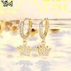 YM Minimalist Statement 18K Gold Plated Flower Drop Earrings Baguette CZ Zircon Inlaid Floral Jewelry