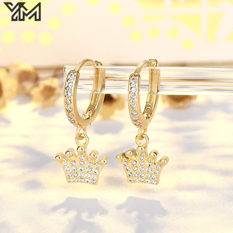 YM Minimalist Statement 18K Gold Plated Flower Drop Earrings Baguette CZ Zircon Inlaid Floral Jewelry