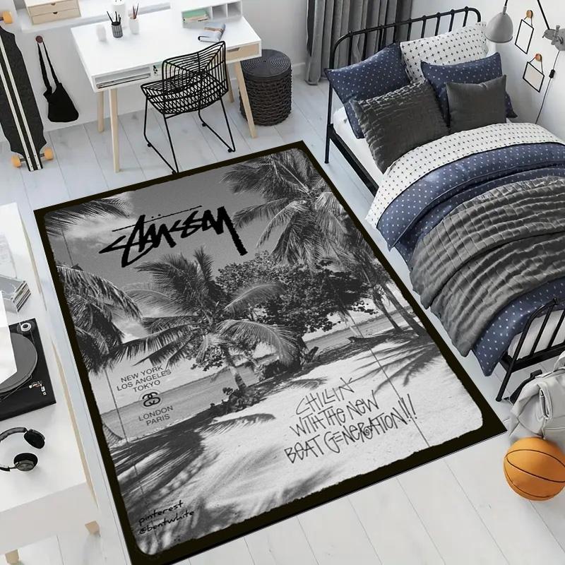 Bright Yellow Splash Ink Graffiti Logo Area Rug Non Slip Mat, Black Spray Paint Street Text Print Carpet for Game Room Decor
