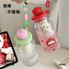 Cartoon Apple Shaped Plastic Water Cup with Straw, Portable Handheld Tumbler, Tea and Water Separation Design Daily Drinkware
