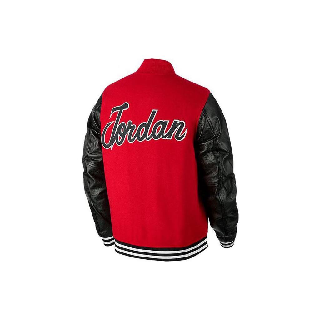 Jordan Spliced Design Front Six-Championship Print Single-Breasted Baseball Jacket Men Jacket Red BQ5166-657