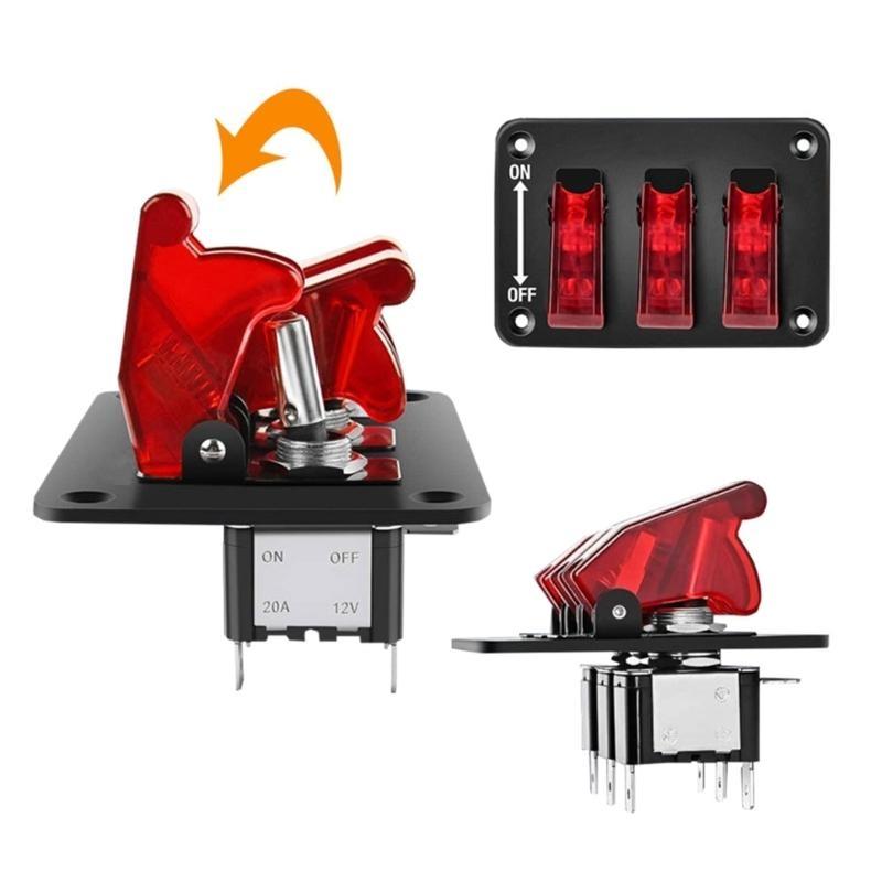 X7JF Waterproof Marine Boats Rockers Switch Panel 3 Gang with 20A Fuses LED Light for Car RVs Vehicles Truck