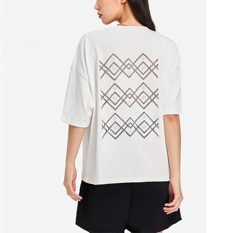 Li Ning Plain Pullover Round Neck Casual Loose Short Sleeve T-Shirt Women Tops Off-White AHSSB76-1