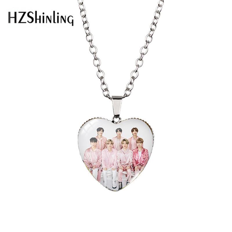 Stunning Heart-shaped Bts Necklace With Colorful Gemstones For Fashion Enthusiasts