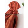 Spring Summer Women's  Cotton and Linen Short Sleeve Solid Color Dresses Women Literary Retro Row Buckle Temperament Long Dresses