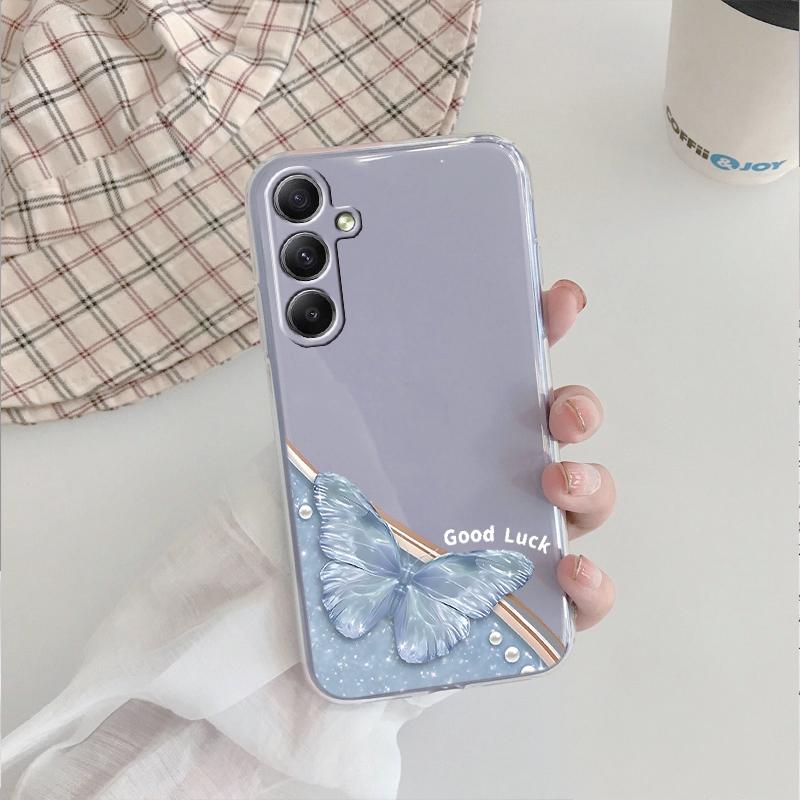 

М який прозорий силіконовий чохол Butterfly Marble для Xiaomi Redmi Note 13 14T 15 Samsung A55 A35 S24 iPhone Huawei Honor Camera Protective Shockproof Cover Samsung Galaxy A34 5G
