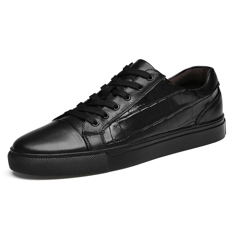 Men s Large Size Embossed Cowhide Casual Canvas Shoes - Low-top White Spring/Summer Handmade Flats 38