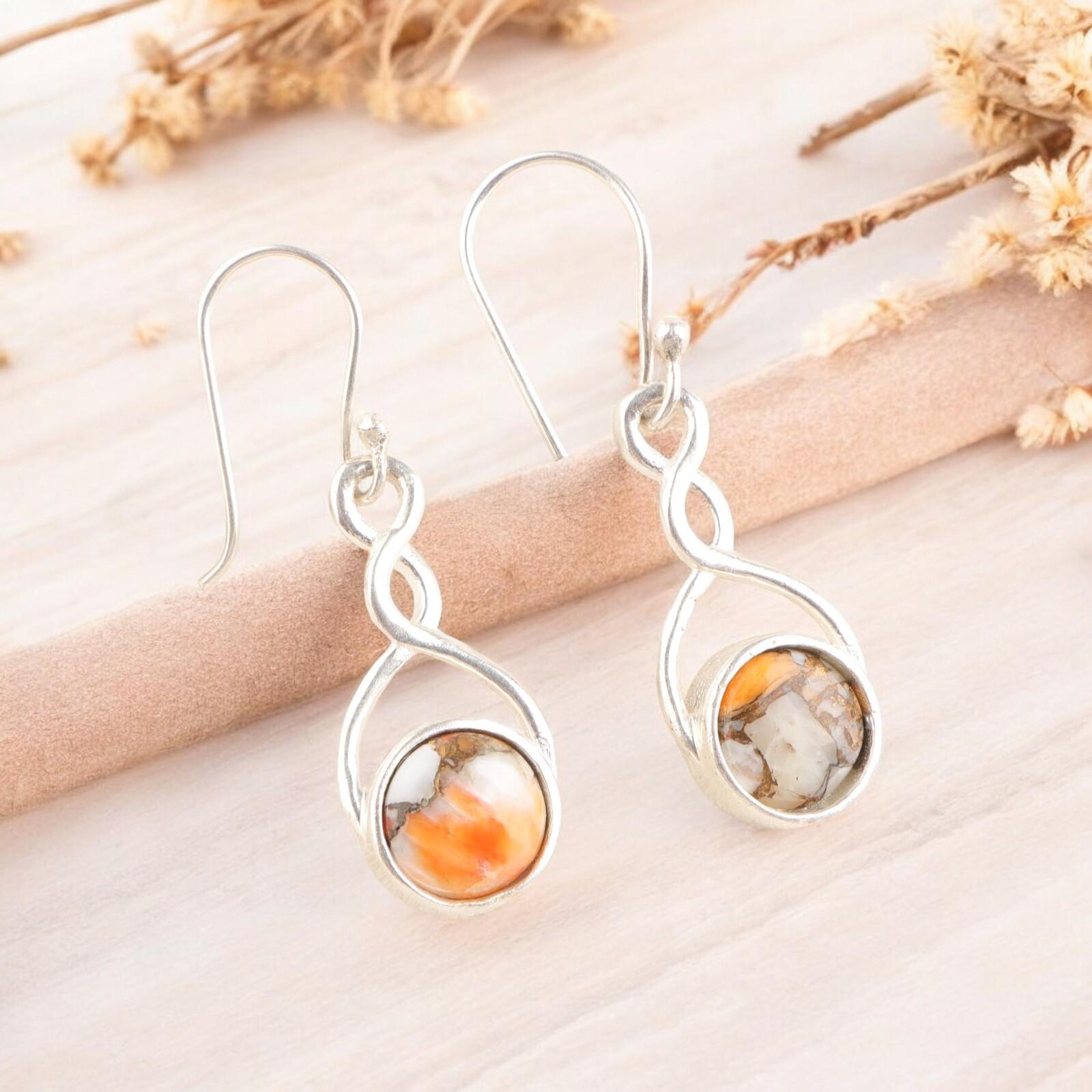 

Rare Orange Copper Turquoise Gemstone 925 Stamped Silver Designer Earrings 1.68 CE-15-45