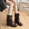 Fashion Western Autumn and Winter Rub Pleated Women's Pants Tube Spice Girls New Knight Boots Boots Short Boots Cowboy Boots Vintage Pile