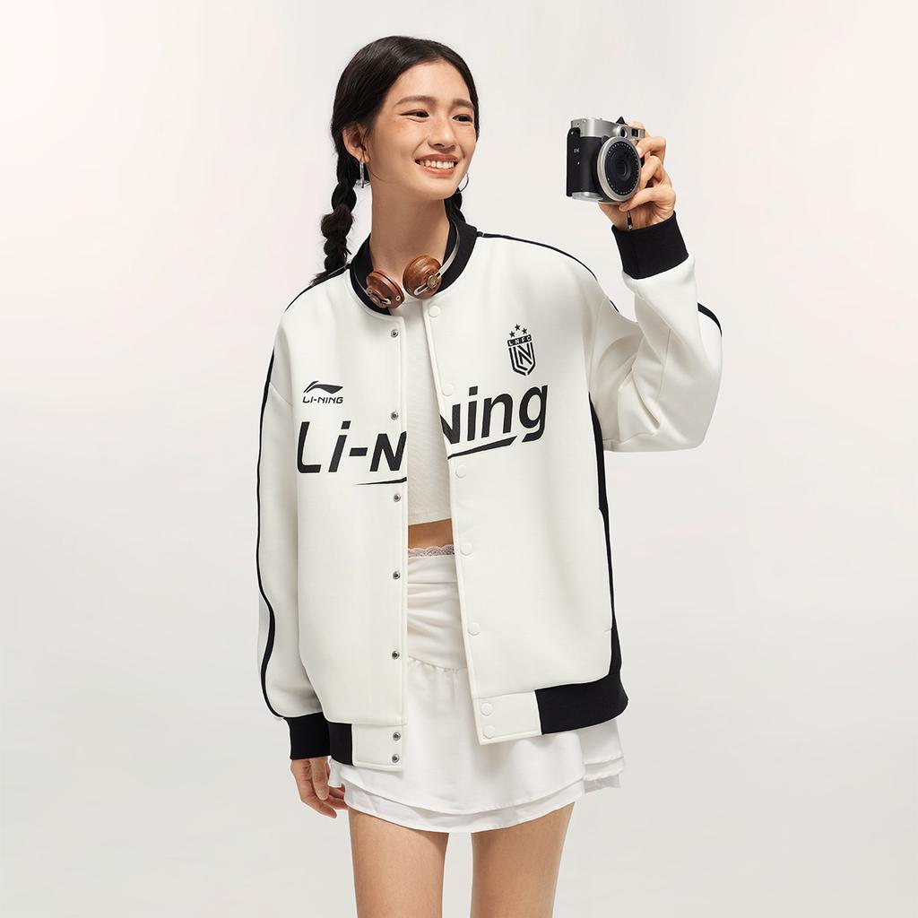 Li Ning Sports Lifestyle Series American High Street Retro Comfortable Versatile Casual Baseball Jacket Unisex Jacket Off-White AWDV371-1