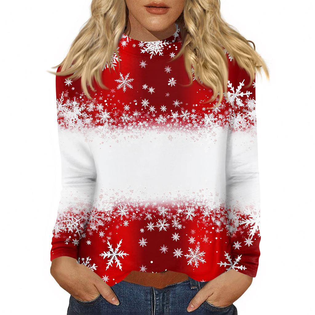 Damen Herbst Casual Langarmshirts Sweatshirt Vintage Bedrucktes High Neck Top Pullover