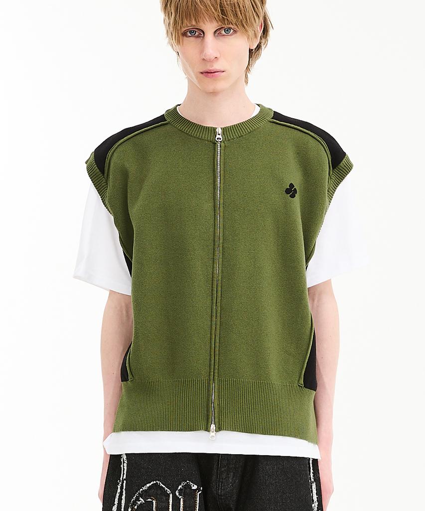Hoodhood Racing Knit Zip-Up Vest Khaki