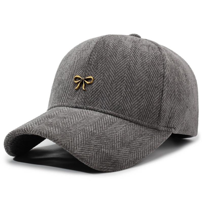 

Feminine Bowknot Baseball Hat With Wide Brim Polyester For Autumn Winter Fashion серый