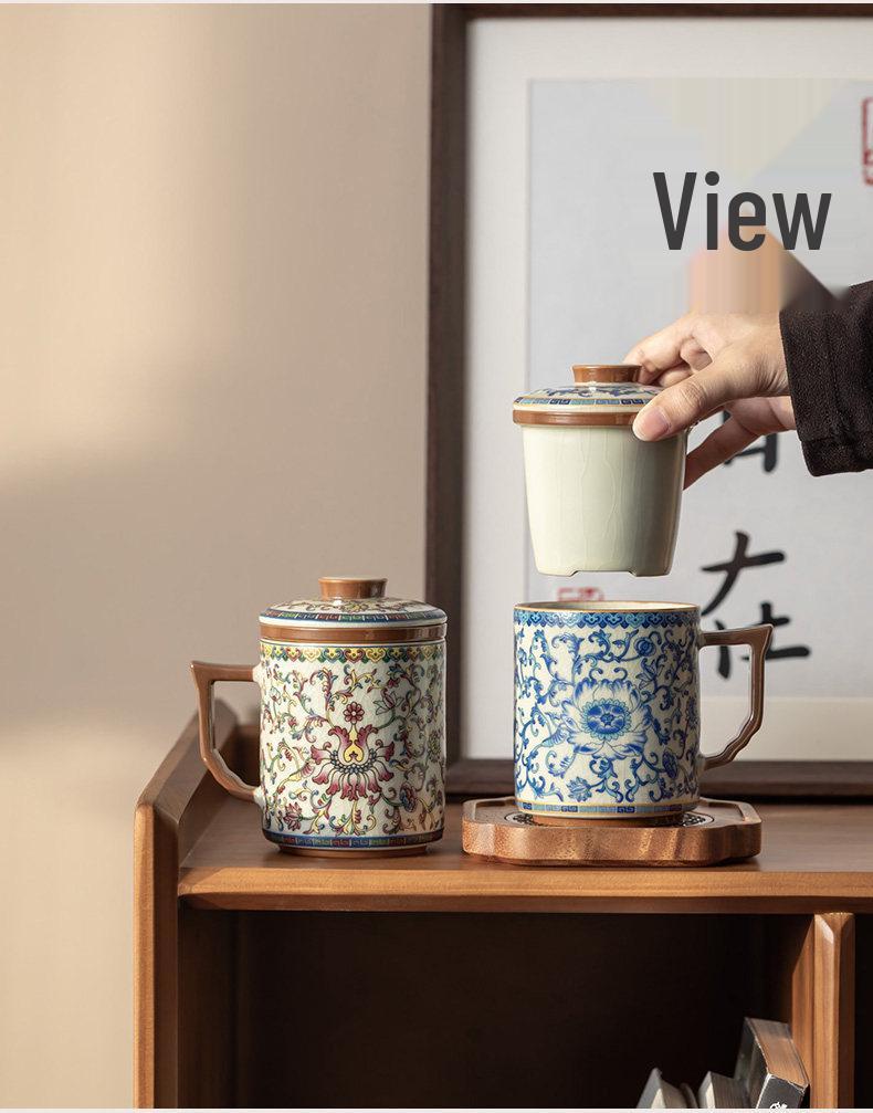 Blue & White Lotus Pattern Ceramic Mug with Lid - Chinese Style Gift Box Set for Home or Office
