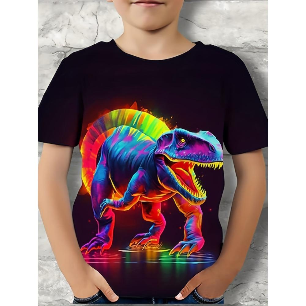 Boys' T-Shirt Realistic 3D Dinosaur Printed Children's Short Sleeved Summer Casual T-Shirt Tops Loose Tees Children's Clothing