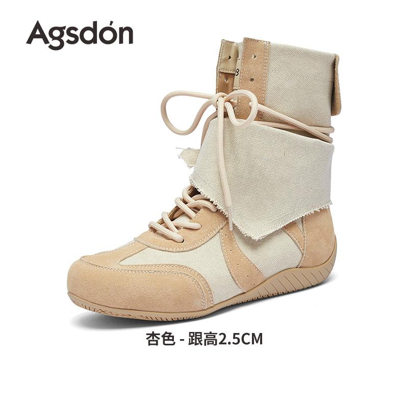 Augustine Boxing Boots Women's 2025 New Autumn Super Fire Retro Martin Boots Short Boots High Top Medium Tube Fashion Boots