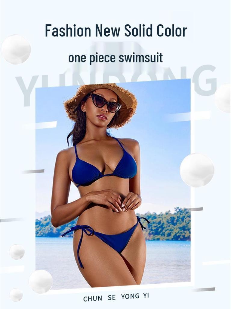 Women's Sexy Solid Color Three-Piece Bikini Set: Cross-Border Chest-Gathering Backless Swimsuit