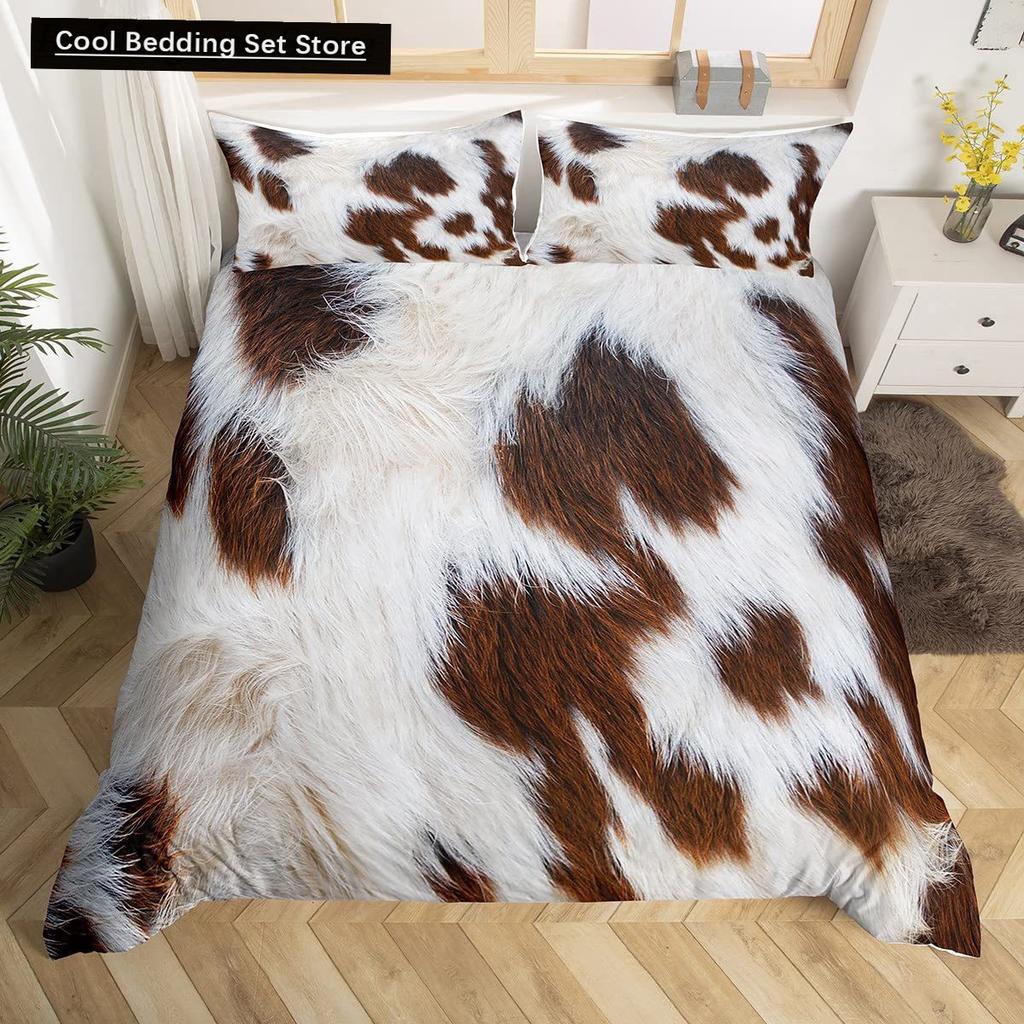 Cowhide King Queen Duvet Cover Patchwork Cow Fur Print Bedding Set Animal Quilt Cover Western Cowboy Polyester Comforter Cover