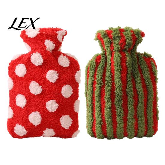 Portable Feet Warming Bag 500/1000/2000ML Christmas Hot Water Bottle, PVC with Plush Cover, Reusable Bottle Long Lasting Heat Retention, Winter