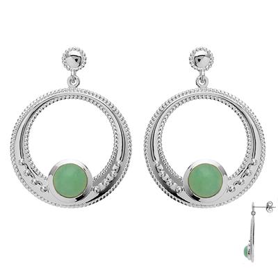 [Q3736] - Silver Earrings 'Cléopatra' Green Aventurine Silver (rhodium-plated) - 20 Mm