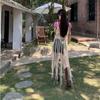 Polyester Fibre Beach Dress Bohemian Style Tassel Vest Elegant Knit Gown  Beach Vacation