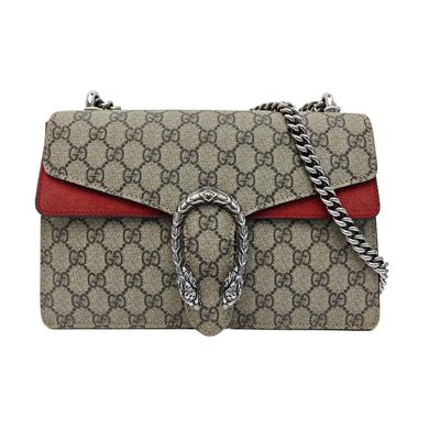[Pre-Owned] Dionysus Chain Tiger Head Buckle Logo Canvas And Leather Shoulder Bag Small - Fair #ECDMLU