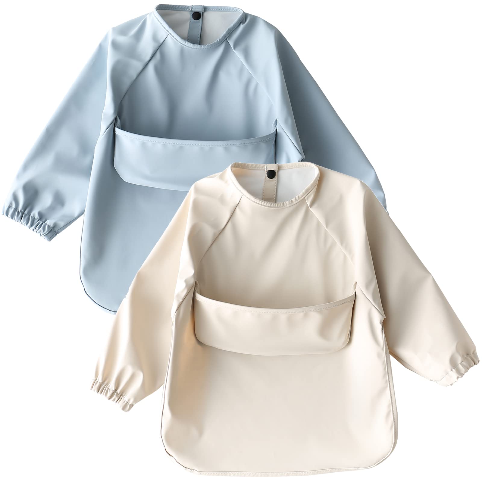 

[kalavika] Long-Sleeved Feeding Apron, Set of 2, Scandinavian Style, Washable, Baby, Weaning Apron, Sleeved Bib, Feeding Bib, Baby Girl, Boy, Smock, W