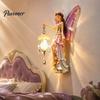 Elegant Entrance Hall Lighting Fairy Wall Night Light, Resin Elf Sculpture Lantern for Bedroom, 3D Faux Crystal Pendant Hanging Art Decor with